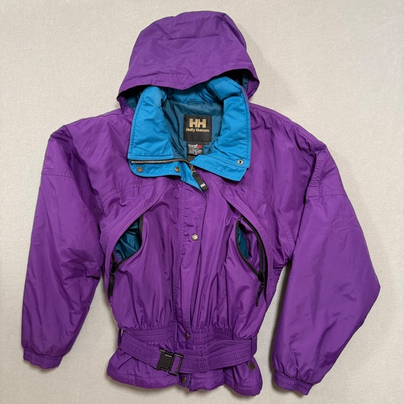 Helly Hansen Vintage Purple Retro Belted 80s 90s Snow Alpine Ski Jacket Women L - Picture 4 of 16